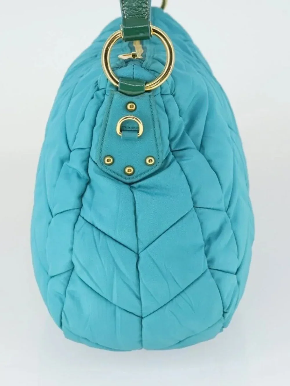 PRADA Shoulder Bag Nylon Blue Gold Auth